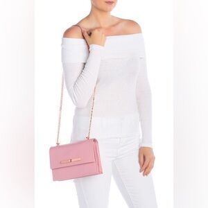 TED BAKER Clarria Bow Crossbody Bag Dusty Lilac/Pink Pebble Leather Shoulder Bag